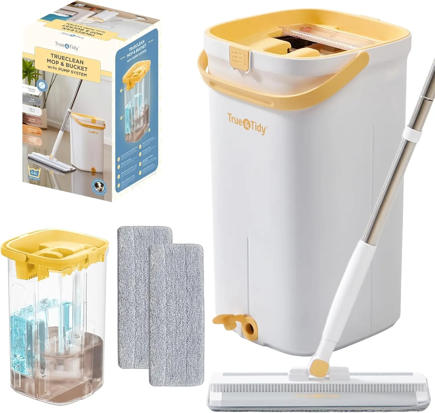 

Набор для уборки: самоочищающаяся швабра и ведро с насосом, 3 отсека, 2 моющиеся насадки для домашнего использования