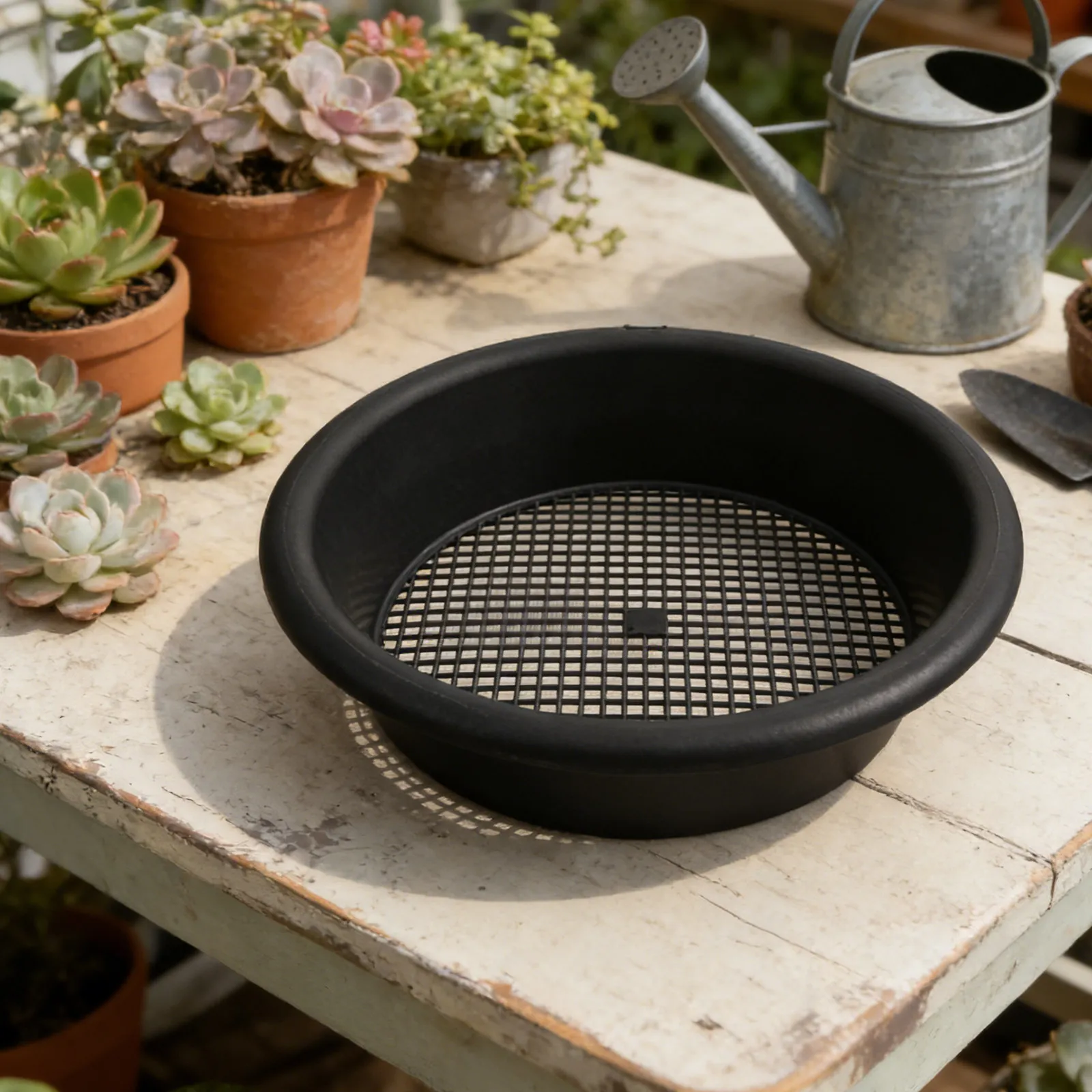 Garden Sieve Soil Sifter Black Plastic Mesh for Sifting Dirt Sand Gravel Compost Efficient Filtration Portable Lightweight Root