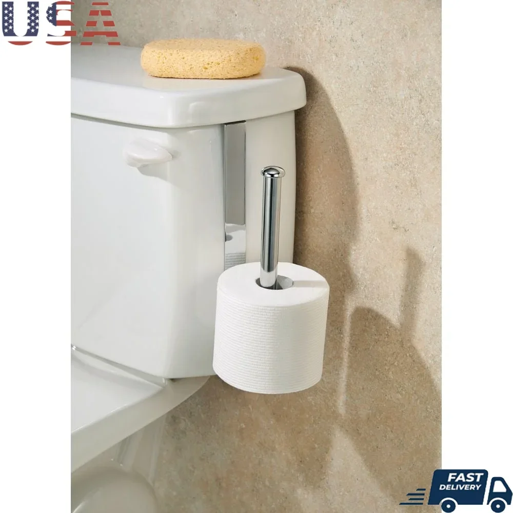 

Over Tank Toilet Paper Holder Chrome Steel Easy Install Holds 2 Rolls No Tools Needed Bathroom Organizer