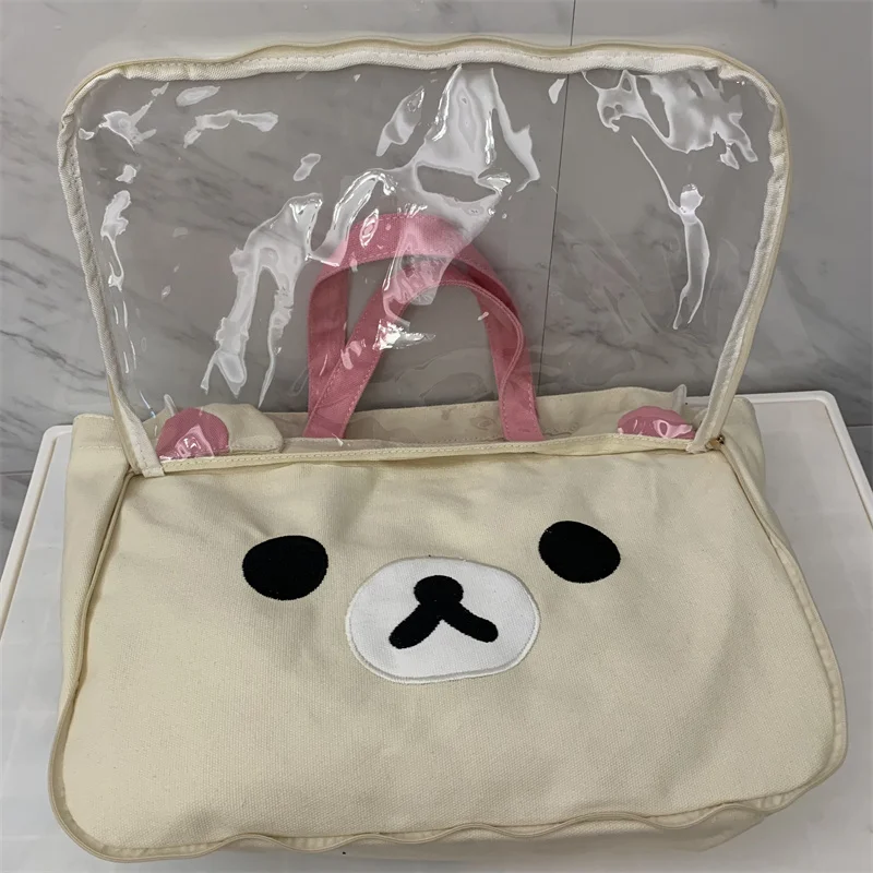 Rilakkuma Korilakkuma Itabag przezroczysta torba z grubej bawełny Kawaii śliczne płócienne przezroczyste torebki damskie torebki damskie