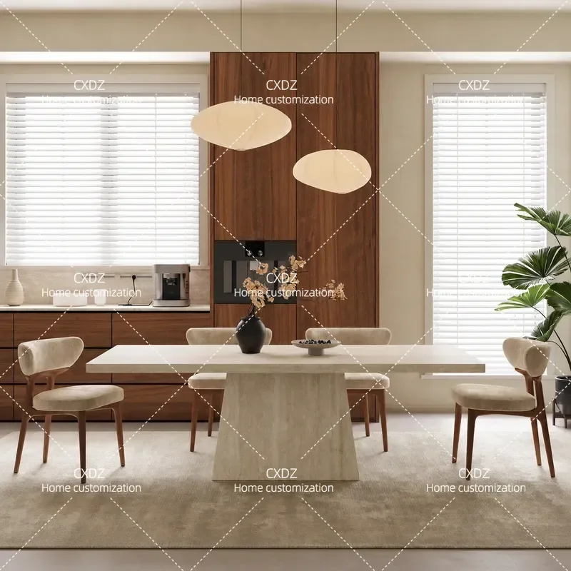 Modern Travertine Stone Slab Dining Table Rectangular Large Flat Floor Villa Household Furniture Simple Medieval Style