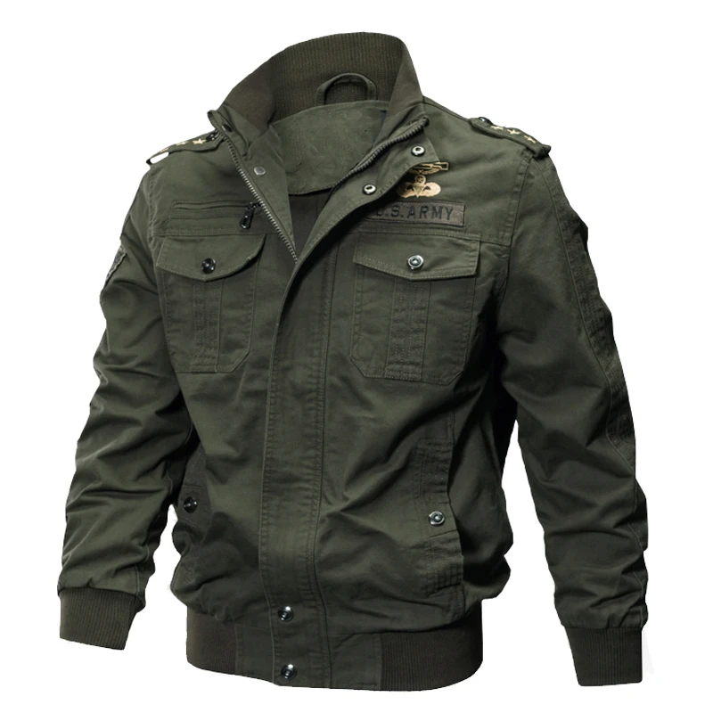 

Spring Autumn Military een Jaet Men's Slim Fit Thin Baseball Sle Casual Top Zipper Closure Long Sve Cotton Coat