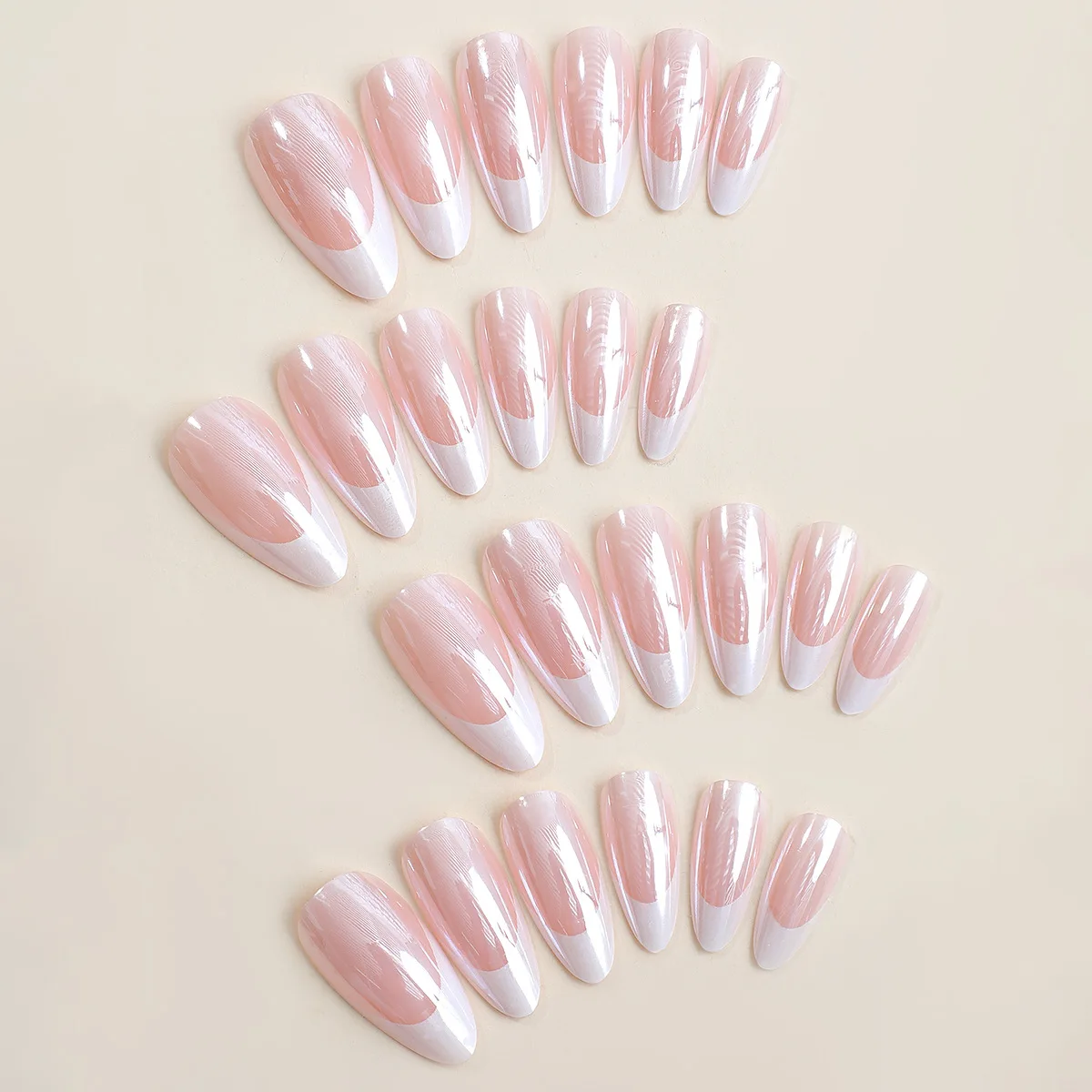 French Style Wearable Nail Tips with Electroplated White Edges Detachable Simple Design False Nails for Beauty Manicure