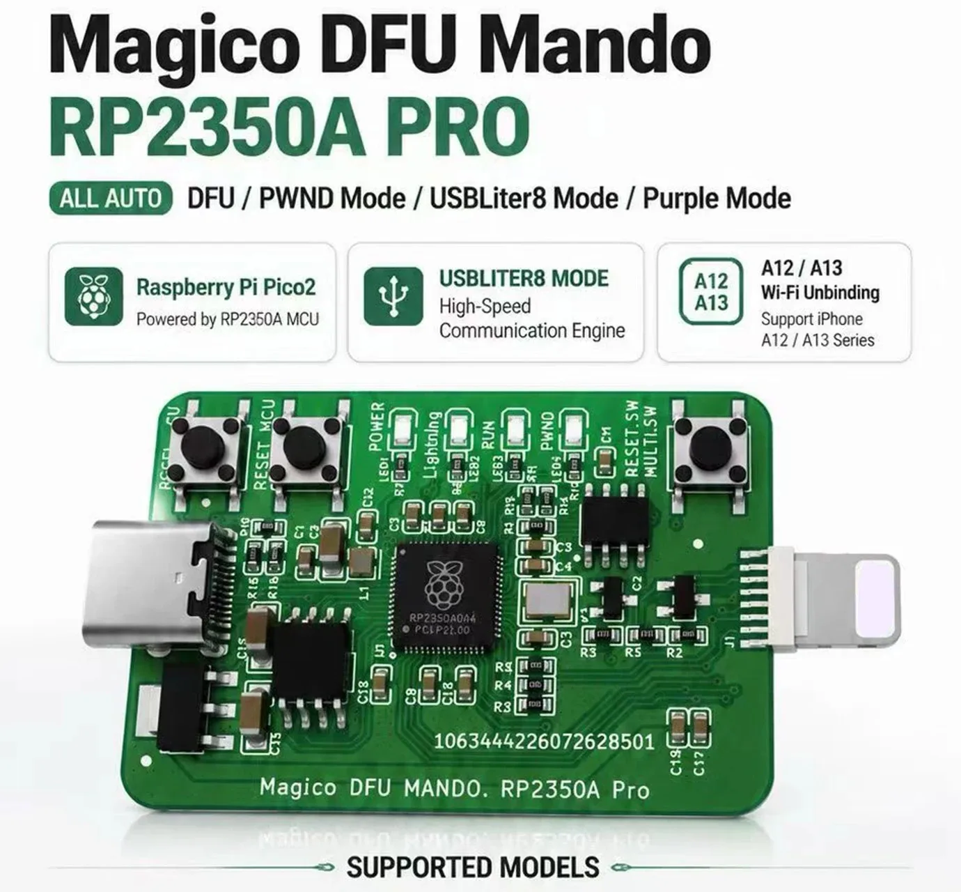 Magico DFU Mando RP2350A Pro All Auto PWND Purple for iPhone XR-11PM A12 A13