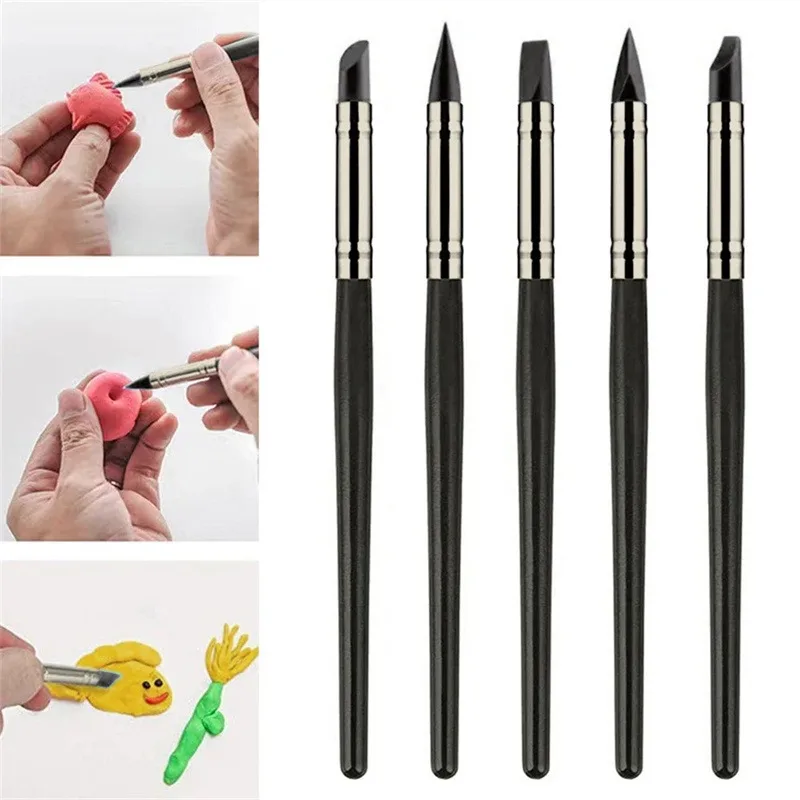 3mm Silicone Brush Pen Icing Cake Decorating Shaping Fondant Polymer Clay Sculpting Modelling Tool Styling 5pcs/set