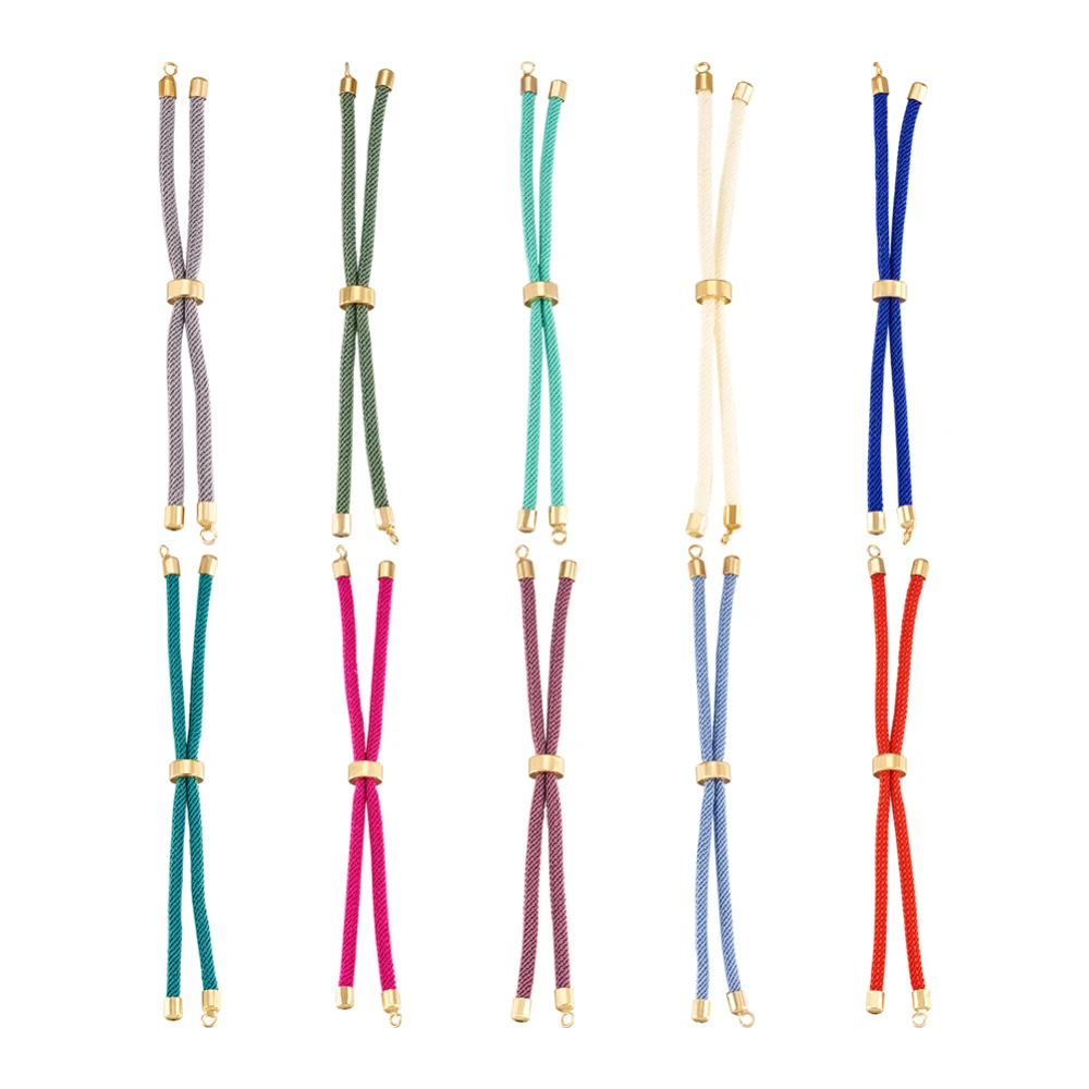 10Pcs Nylon Twisted Cord Bracelet Making Adjustable Slider Bracelets with Brass Findings For DIY Jewelry Making Accessories