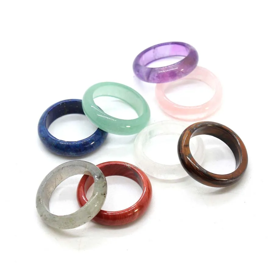 Naturtal Healling Crystal Stone Band Rings For Women Amethyst Rose Quartz Lapis Lazuli Labradorite Dainty Finger Ring Jewellery