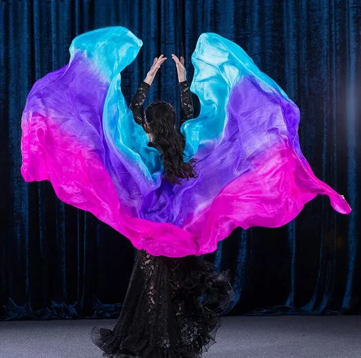 Customized Girl's Silk Belly Dance Shawl Veil Scarf Gradient Color 79*35" Kids Stage Performance Props  Assorted Free Shipping