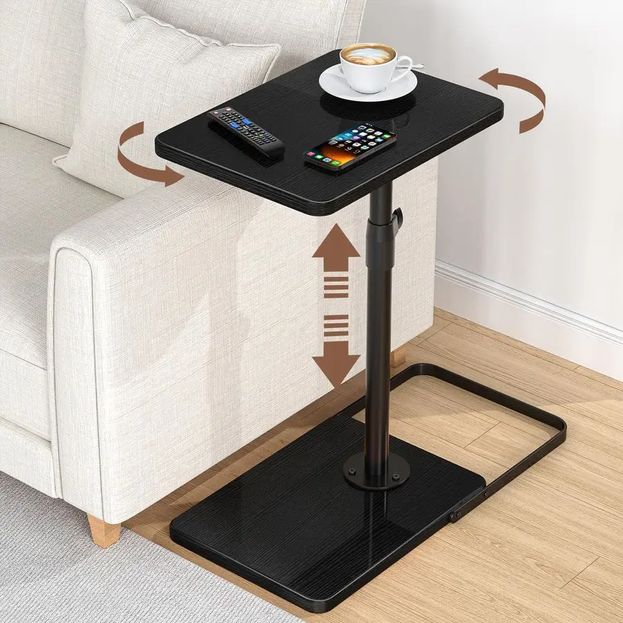 

Table End Table Adjustable Height, 360Swivel TV Tray Table, Upgraded Metal and Wooden Base to Prevent Slipping, Couch Armrest Ta