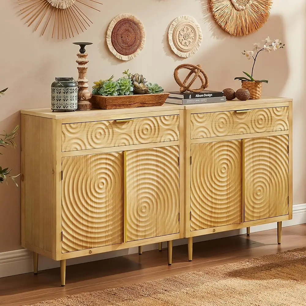 

Accent Cabinet, Set Of 2, Sideboard Buffet Cabinet With Golden Legs, Storage Cabinet With Drawers For Living Room, Dining Room,