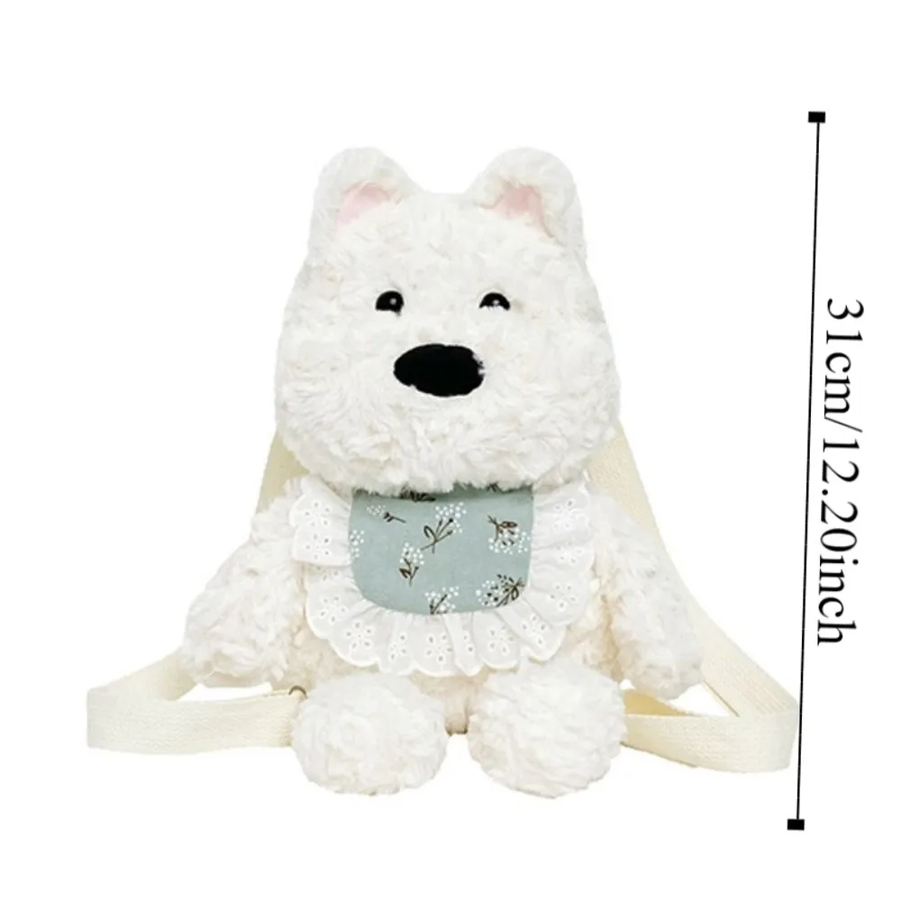 PP Cotton Westie Dog Plush Backpack Shoulder Bag Collection Plushie Doll Fur Bag Fluffy Large Capacity