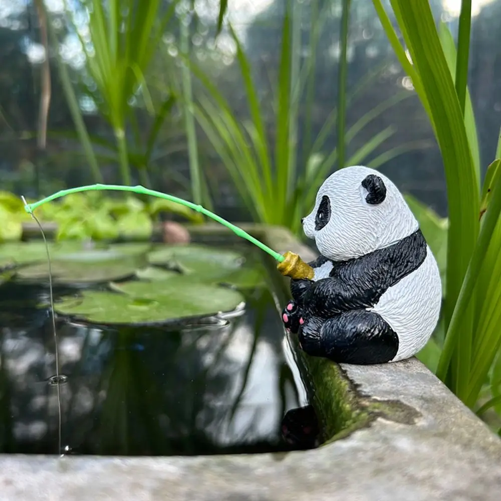 

Micro Landscape Fishing Turtle Small Ornaments Handmade Sculpture Panda Fishing Ornaments Resin Craft Simulated Animal Ornaments