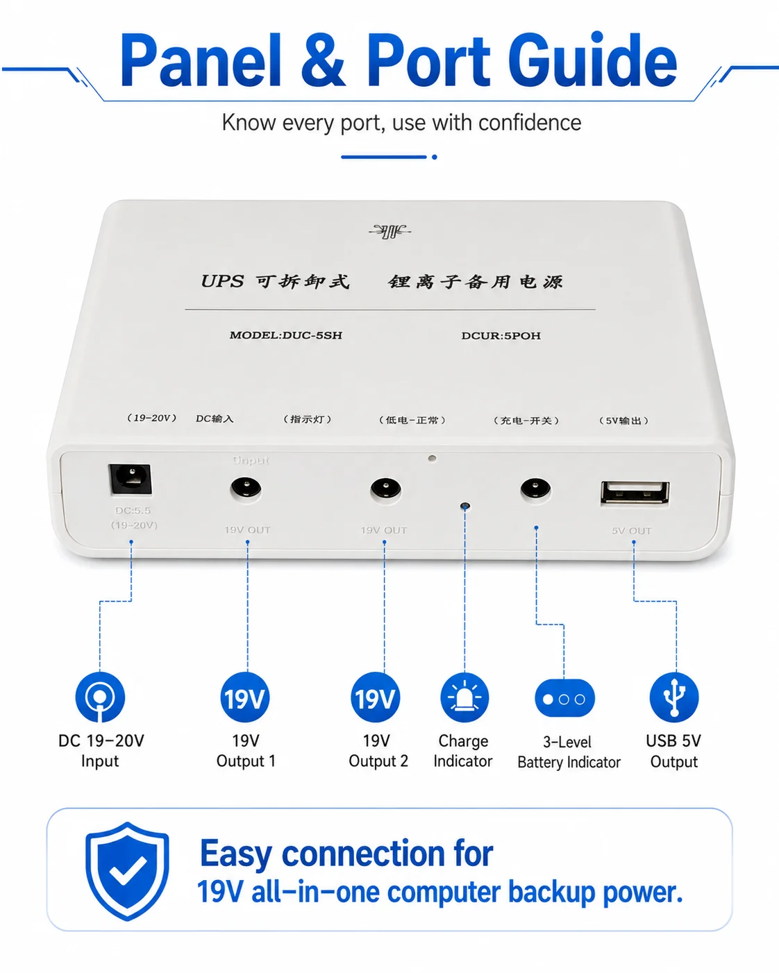 AIO PC Emergency Power Supply Case for 5pcs 18650 Cells, DIY DC UPS Box with Stable 19V & 20V Dual Output - view 4