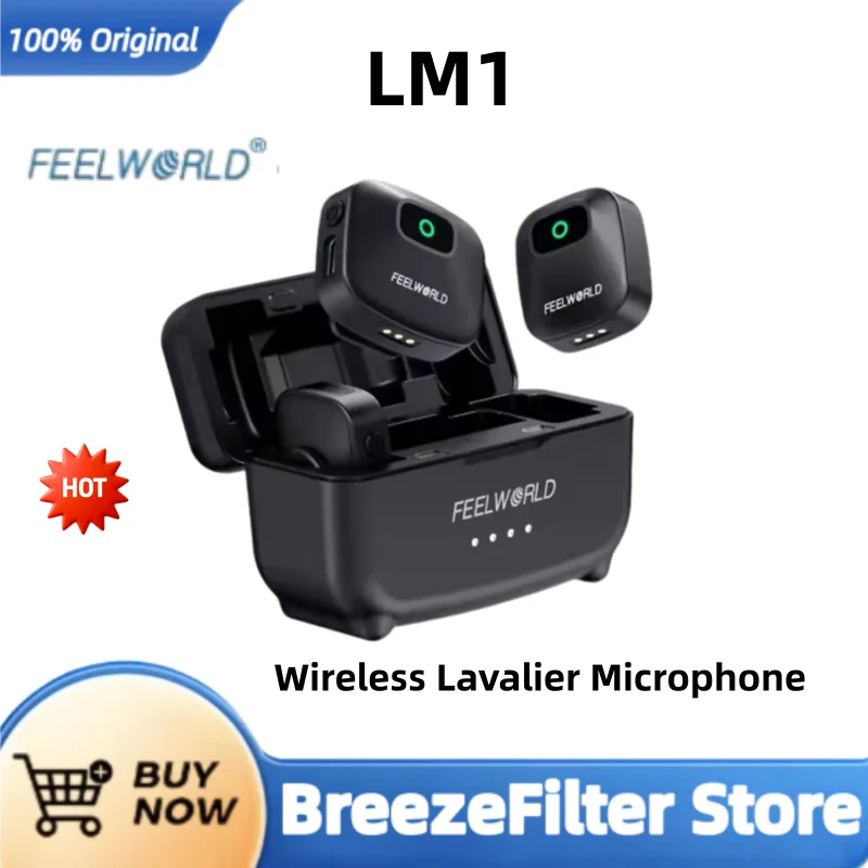 

FEELWORLD LM1 Wireless Lavalier Microphone Noise Cancellation Type-C for iPhone Android Computer Vlog Camera with Charging Case