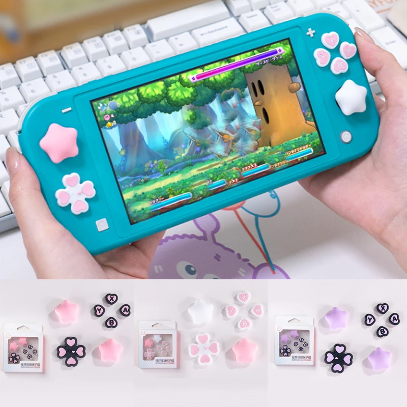 Pink Purple Love Silicone Soft D-pad Cross Button ABXY Key Sticker Skin Case For Switch Lite Console Thumb Stick Grip Cap Cover