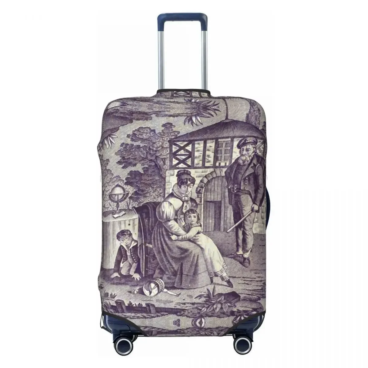 Custom French Toile De Jouy Navy Blue Motif Pattern Luggage Cover Funny  Suitcase Protector Covers Suit For 18-32 inch