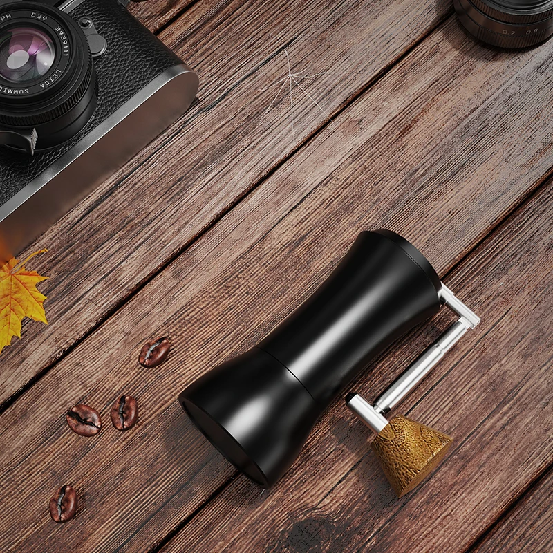 DHPO Portable Mini Camping Manual Coffee Grinder Eco-Friendly Wood Handle Conical Metal Flat Burr Black-Handheld Coffee Grinder