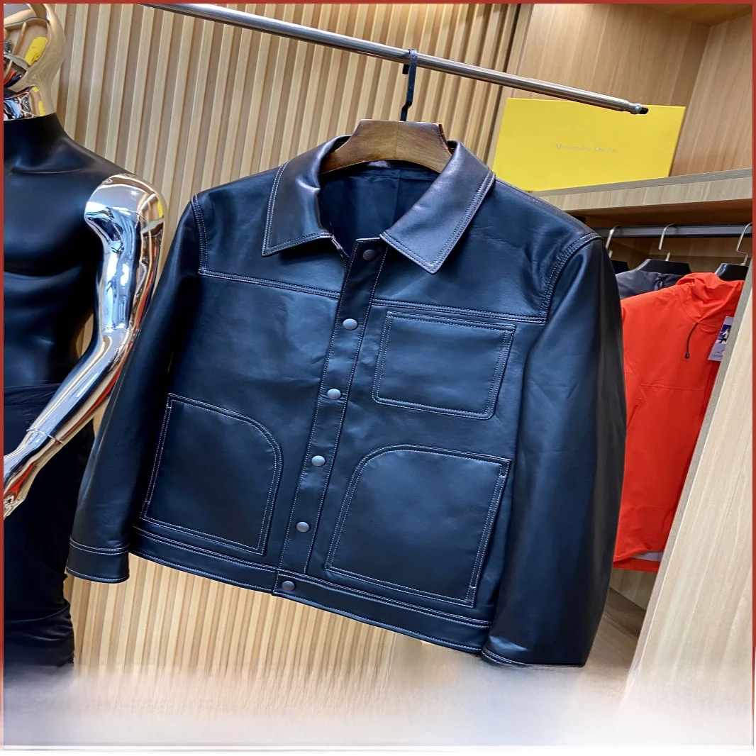 Italian Luxury Men's Slim Fit eep Leather Jaet Genuine Leather Spring New Arrival Faionable Casual Sle Pure Color