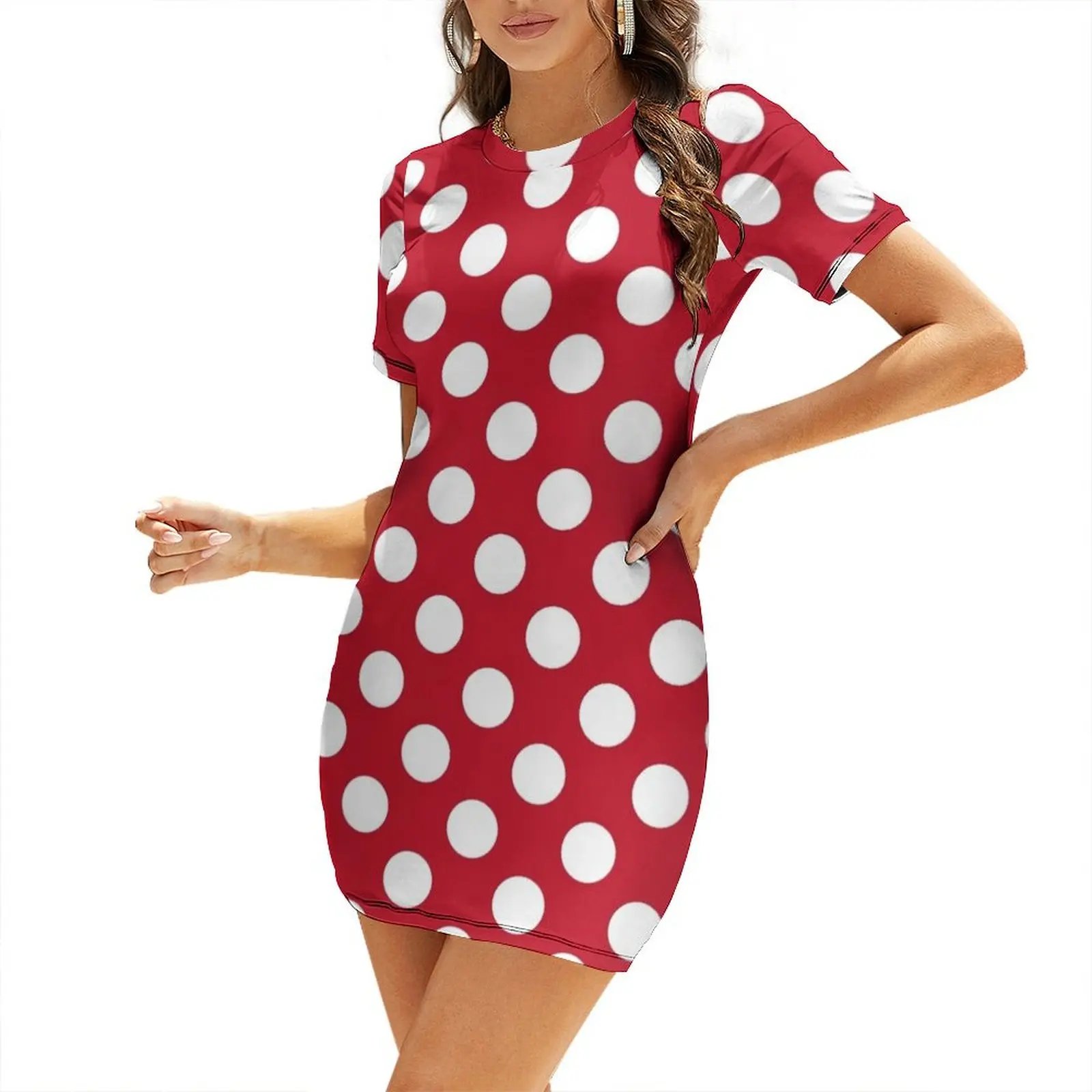 

Red And White Polka Dots Short Sleeved Dress summer dresses for women 2024 Women's dress