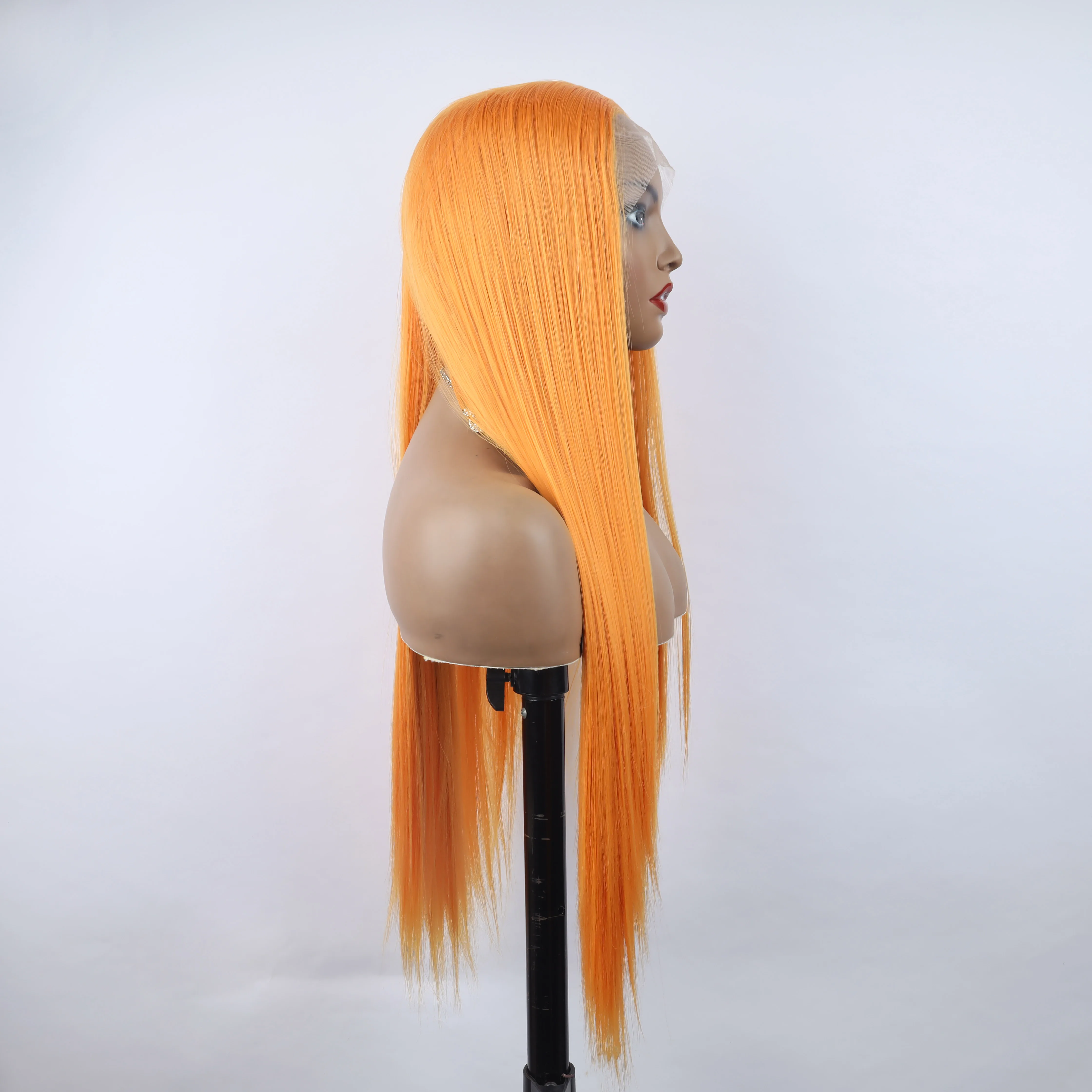 Peruca reta laranja para mulheres negras, perucas sintéticas frente de renda, cabelo cosplay, uso diário, moda feminina, 13x3