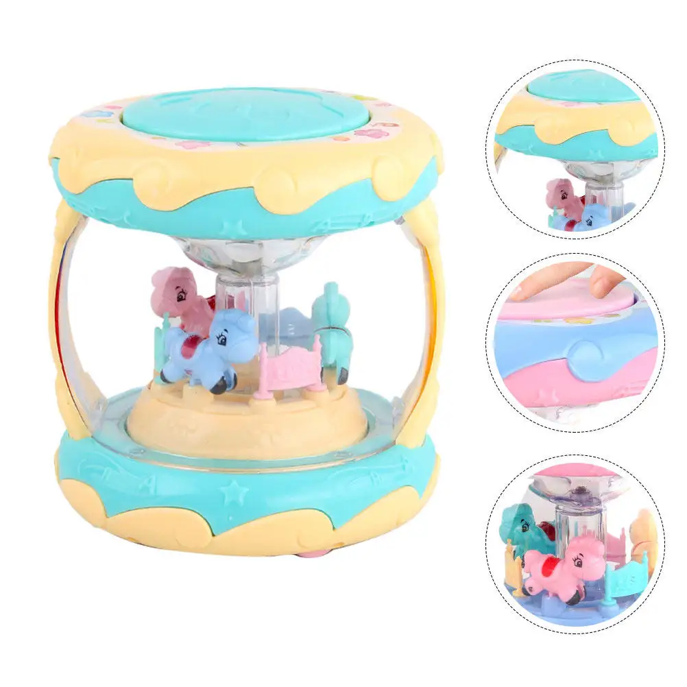 

1Pcs Cartoon Carousel Hand Drum Light Music Funny Early Education Child Development Play Instrument Light and Music Toy