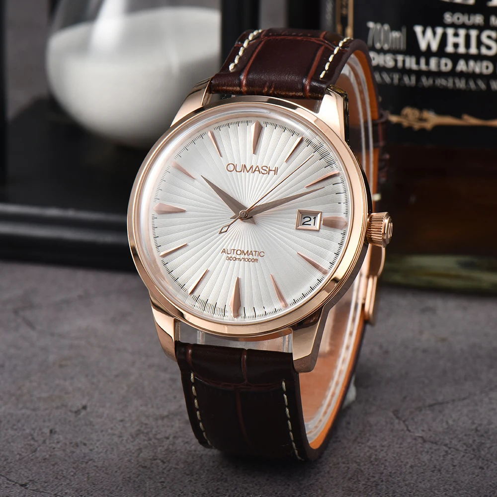 Customized NH35 Cocktail Automatic Watch Waterproof Wristbatch Double Dome Tandorio Dive Clock Date Leather Band Mens Watch