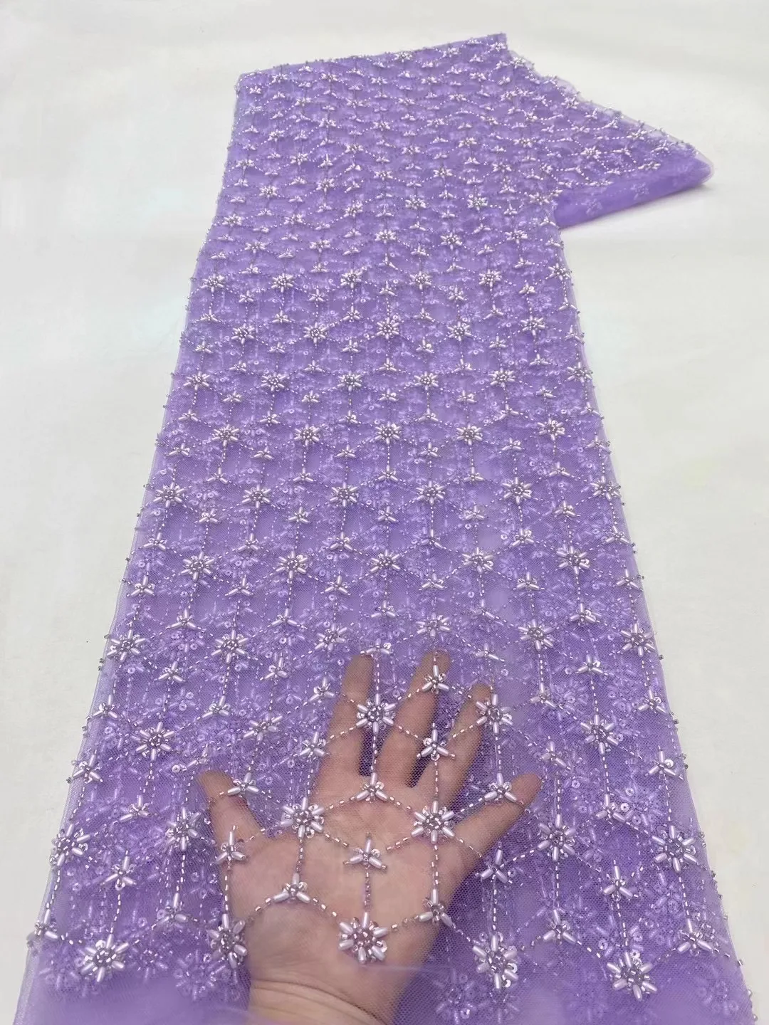 2024 Latest French Sequins African Tulle Lace Fabric For Wedding High Quality Nigerian Bead Tube Embroidery Fabric