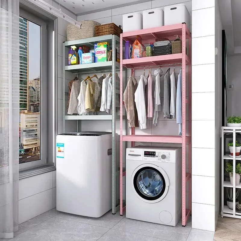 Hanger storage rack above the washing machine Floor pulsator flip drum Hanging clothes storage Balcony drying rack
