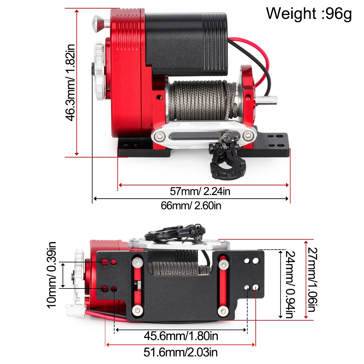 รอกสลิงแนวตั้งอะลูมิเนียมจำลอง 8274 6-12.4V รับน้ำหนักได้ 50 ปอนด์ สำหรับรถ RC Crawler ขนาด 1/10 รุ่น Axial SCX10 TRX4 RC4WD อะไหล่แต่ง