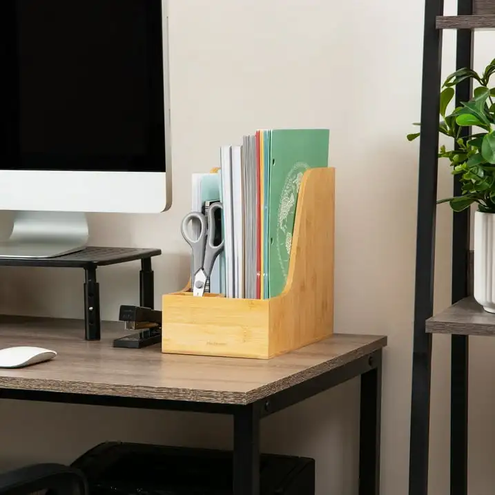 

Mind Reader Vertical File Storage, Desktop Organizer, Magazine Holder, Office, Bamboo, Brown