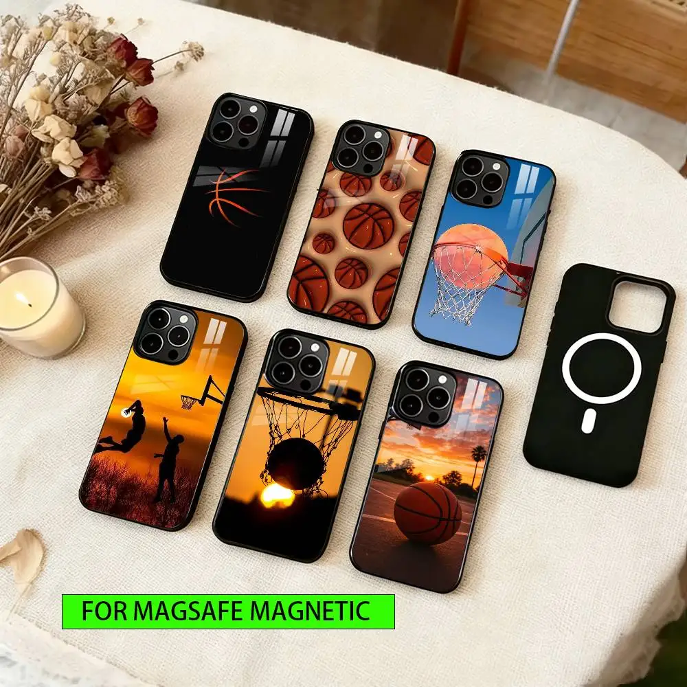 

Sunset Basketball Phone Case For iPhone17,16,15,14,13,12,11 Plus,Pro Magnetic For Magsafe Wireless Charging