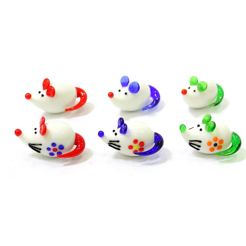 Colorful Cute Glass Mouse Mini Figurines Ornaments Cartoon Animal Tiny Rat Statue Home Desk Kid's Room Fairy Garden Kawaii Decor