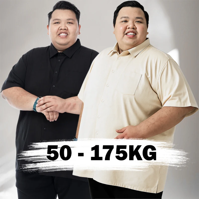 Herren-Kurzarmhemden in Übergröße, 60–175 kg, Sommeroberteile mit Tasche, einfarbig, lässig, leicht, Knopfhemden, männliche Kleidung