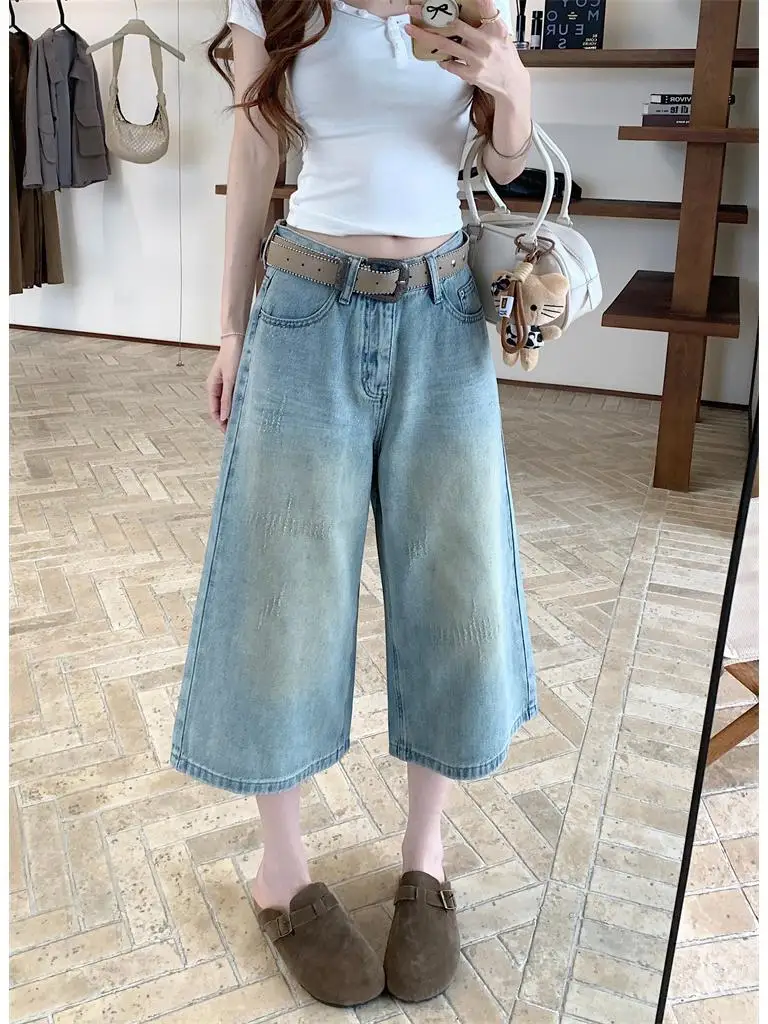 

Washed American Heavyweight Shiny Women's Jeans High Waist Wide Leg Summer 2026 New Style Commute Style Loose Fit Blue