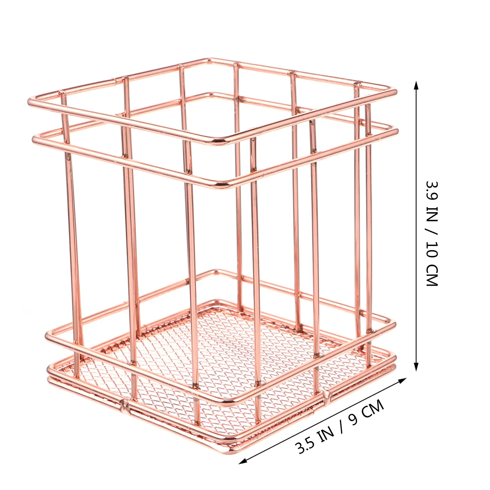 3Pcs Rose Gold Pen Container Stainless Steel Hollow-Carved Mesh Storage Basket Metal Organizer for Desktop Metal Basket