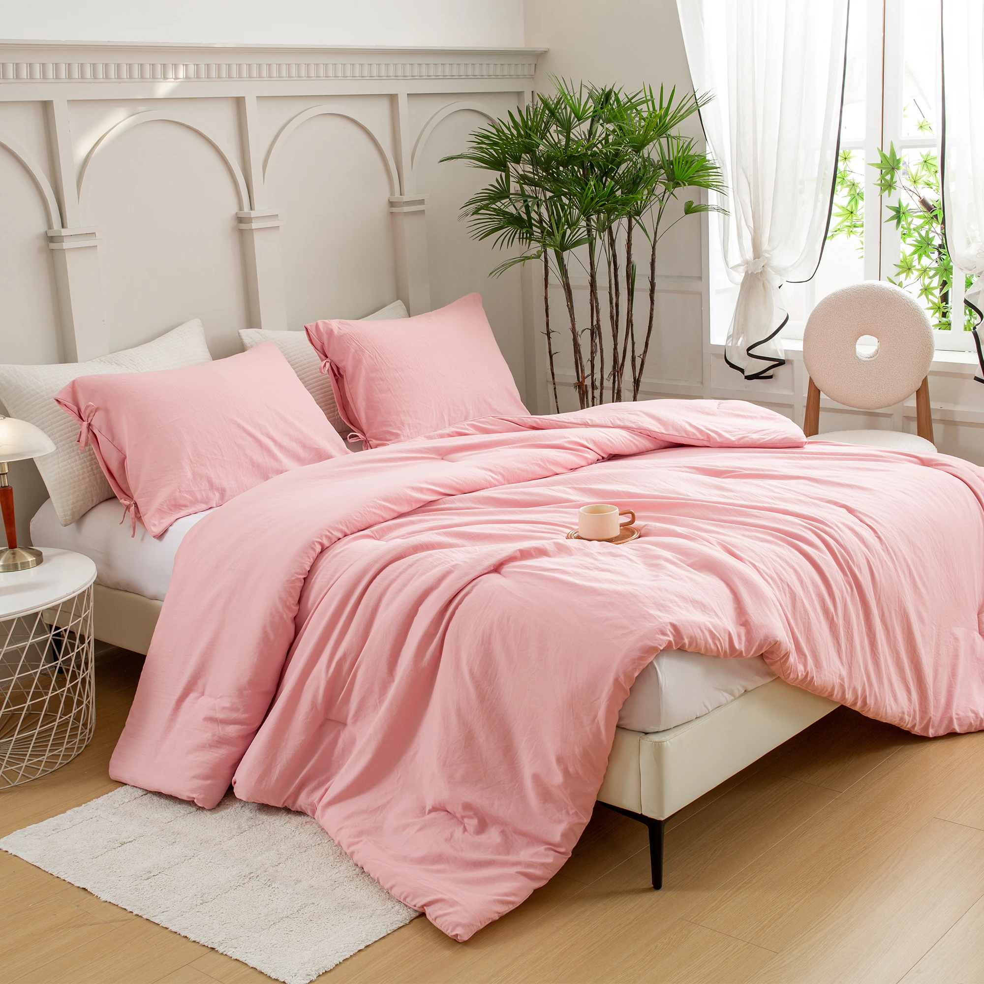 

1 Down Alternative Bed Blanket Comforter and1 Pillowcase Lightweight but Warm for All Season - Blush Light Pink - Full Size