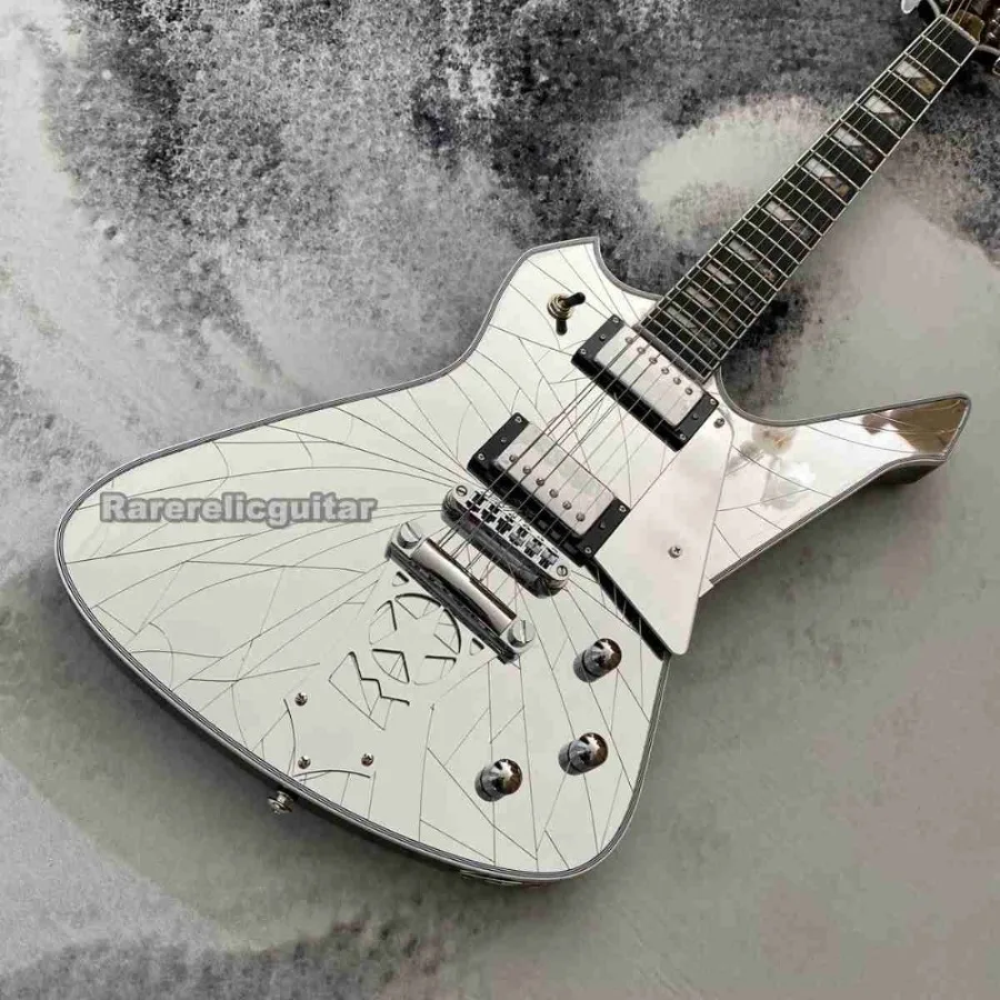 Custom Paul Sliver Electric Guitar, Star-shaped Mirrored Pickguard, HH Pickups