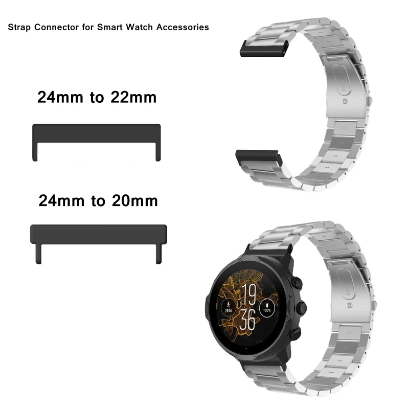 1 par substituição smartwatch 24mm a 22mm/20mm adaptador conector conector à prova d'água com barras