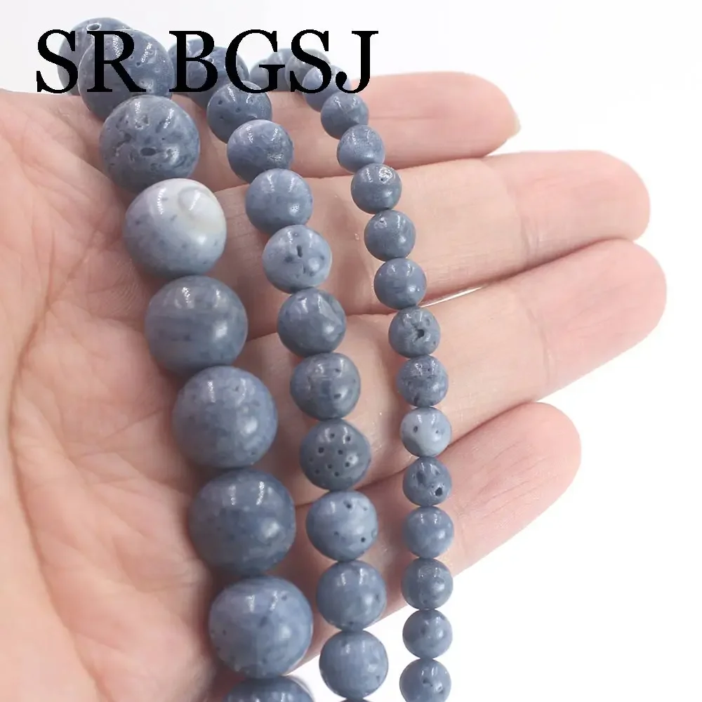 6MM 8MM 10MM 12MM  Round Blue Sponge Coral Gems Loose Jewelry DIY Beads Strand 15\