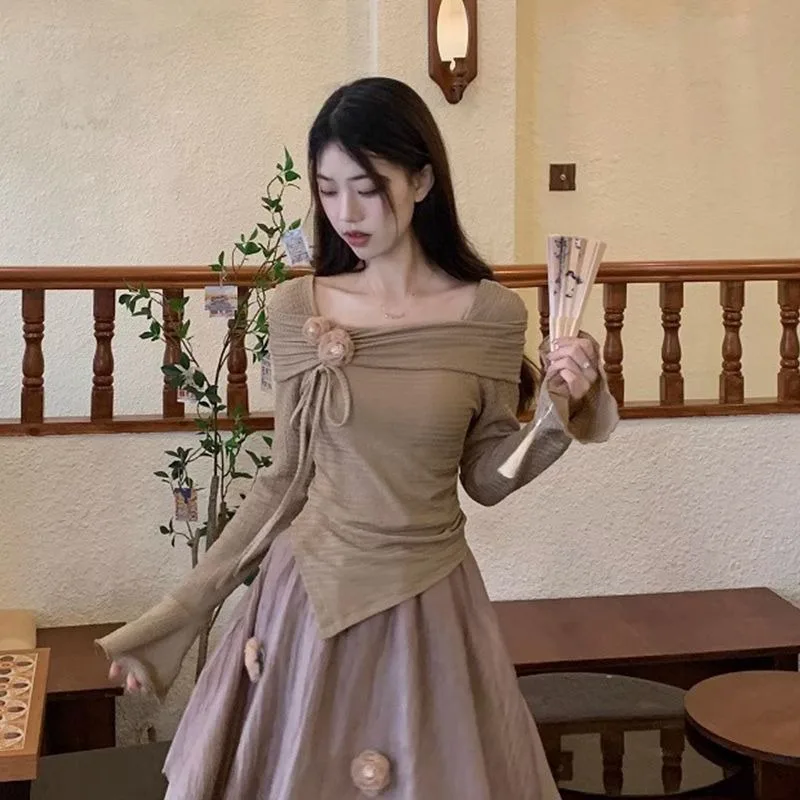 Fashionable High-end Irregular T-shirt for Women in Spring and Autumn Design Slim Atmosphere Top
