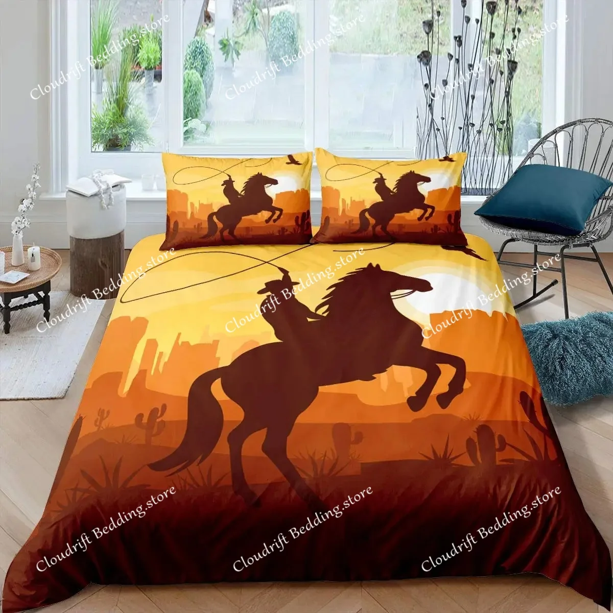 

Western Cowboy Duvet Cover Set Vintage Farmhouse Bedding Set For Kids Boys Teens Queen Size Soft Polyester Quilt Cover