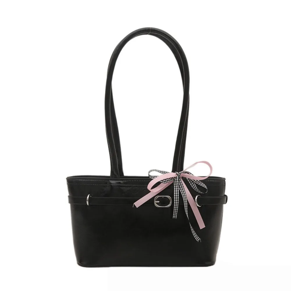 

Portable PU Leather Bow Ribbon Shoulder Bag Y2K Korean Style French Stick Underarm Bag Leisure Zipper Women Handbag Girls
