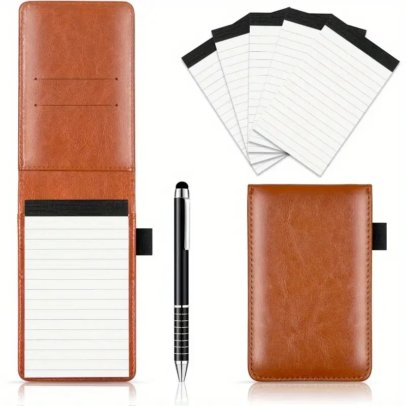 pequeno pocket notepad holder conjunto com caneta mini notebooks de couro portatil almofadas de escrita escritorio e material escolar 01