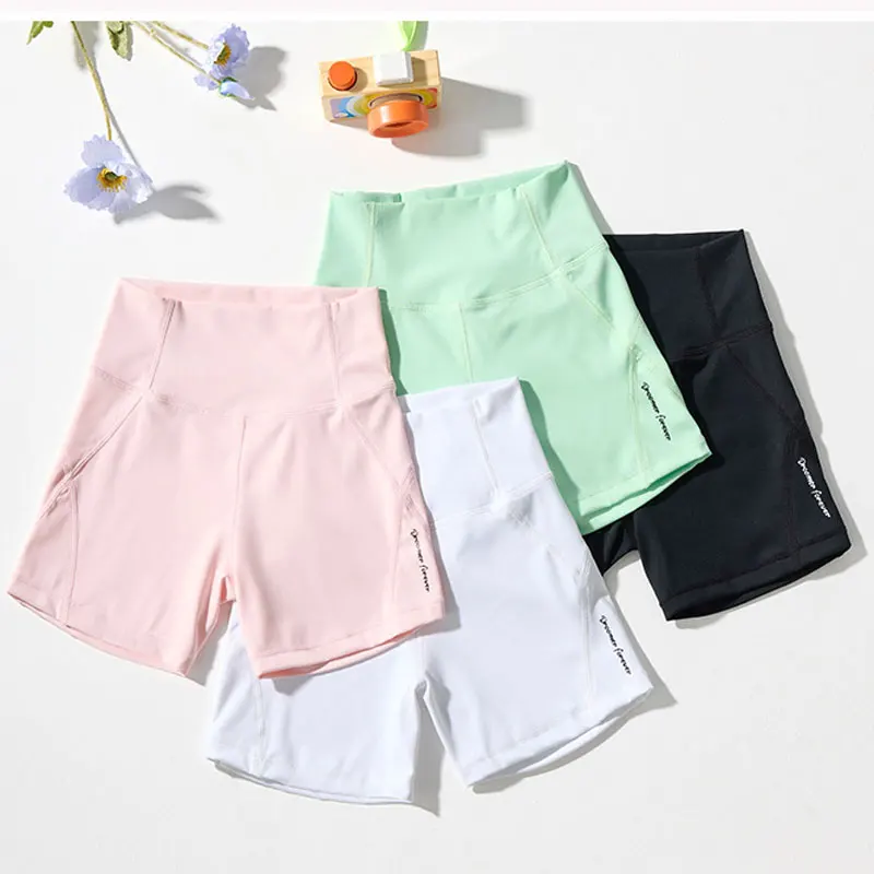

Girls Four-quarter Yoga Pants 2025 Summer High-elastic Sports Shorts for Kids High-waisted Slim-fit Children's Shark Shorts