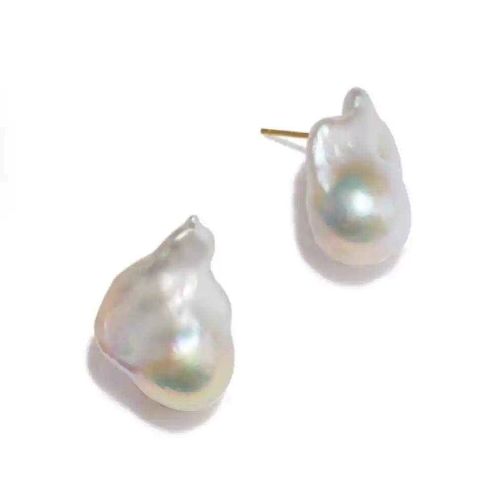 White Freshwater Baroque Pearl Earrings 18K Gold-Plated Ear Needle Gift New Diy