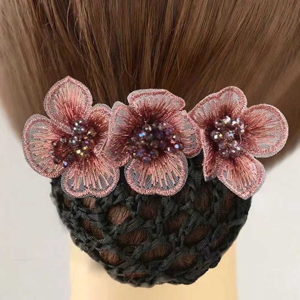 New Mesh Flower Bowknot Crochet Bow Bun Net Snood Gift For Mom Hair Clip For Light Attendant Nurses Hair Accessorie Lady Women