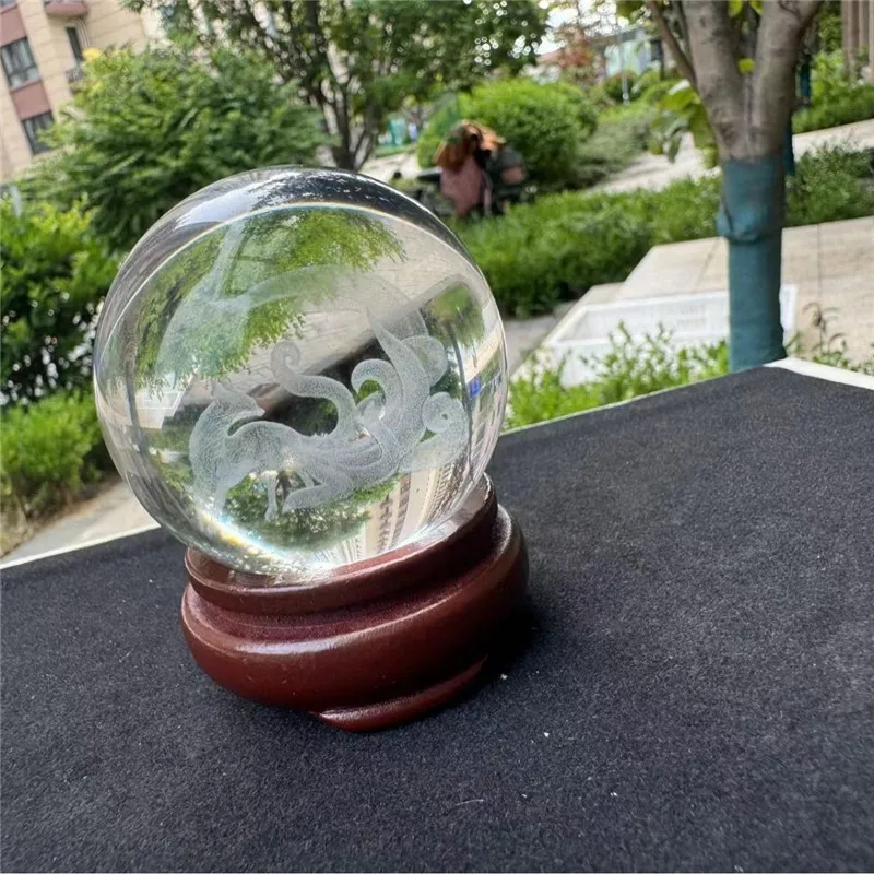 6cm Natural crystal 3d inlaid nine-tailed fox ball home decoration