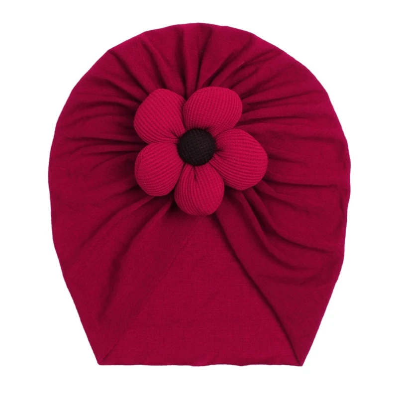 Solid Turban Hat Baby Beanie Cap Headwrap with Big Flower Charm for 0-2 Years Baby Girls Infants Toddlers Pullover Hat