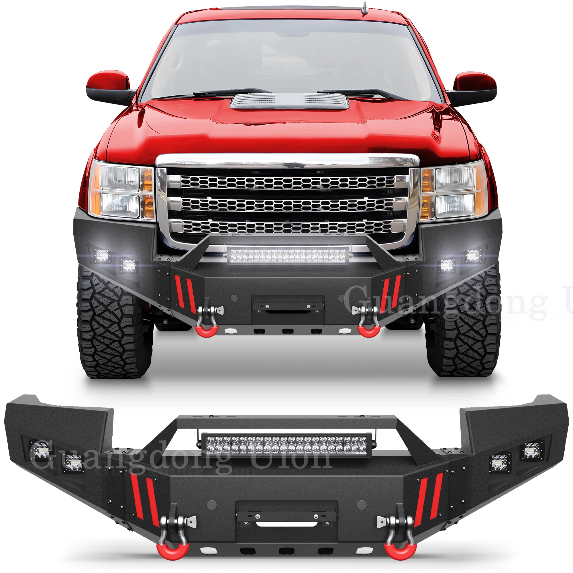 High Quality OEM Front Bumper Compatible With 2011-2014 GMC Sierra 2500/3500 With Winch Plate, LED Light Bar And D-Rings