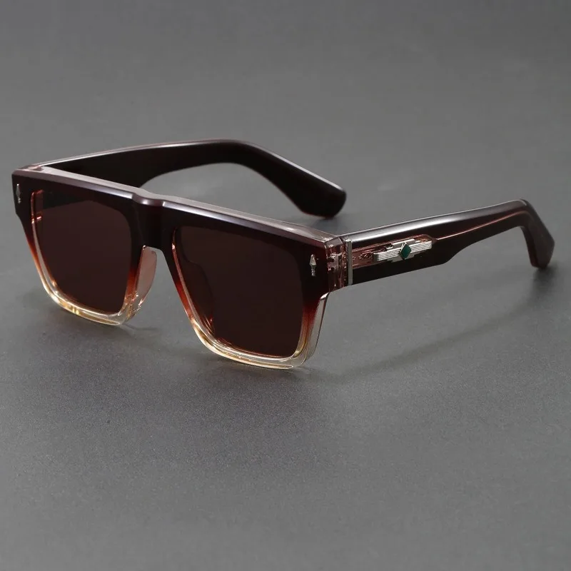 COJOS Thick Flat Top Square Sunglasses Men Metal Green Diamond Temple UV400 Driving Shades With Glasses Case - view 4